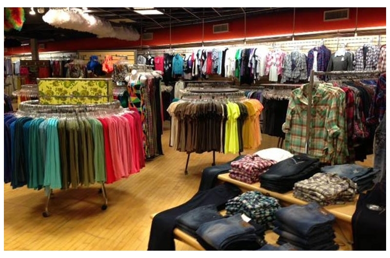 Racks of clothing at Ragstock located in Champaign.