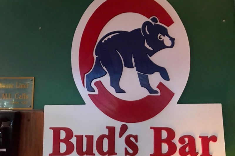 Cubs and Bud's Bar sign.