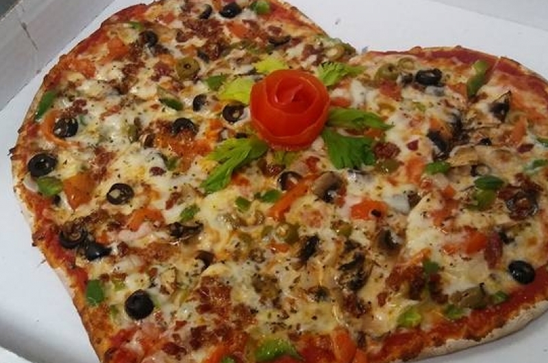 Heart shape pizza from Pizza Roma.