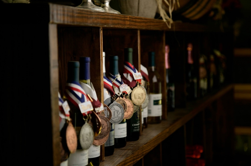 Bottles of wine at Alto Vineyards in Champaign.