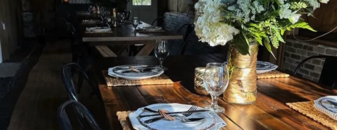 rustic dining room in a barn