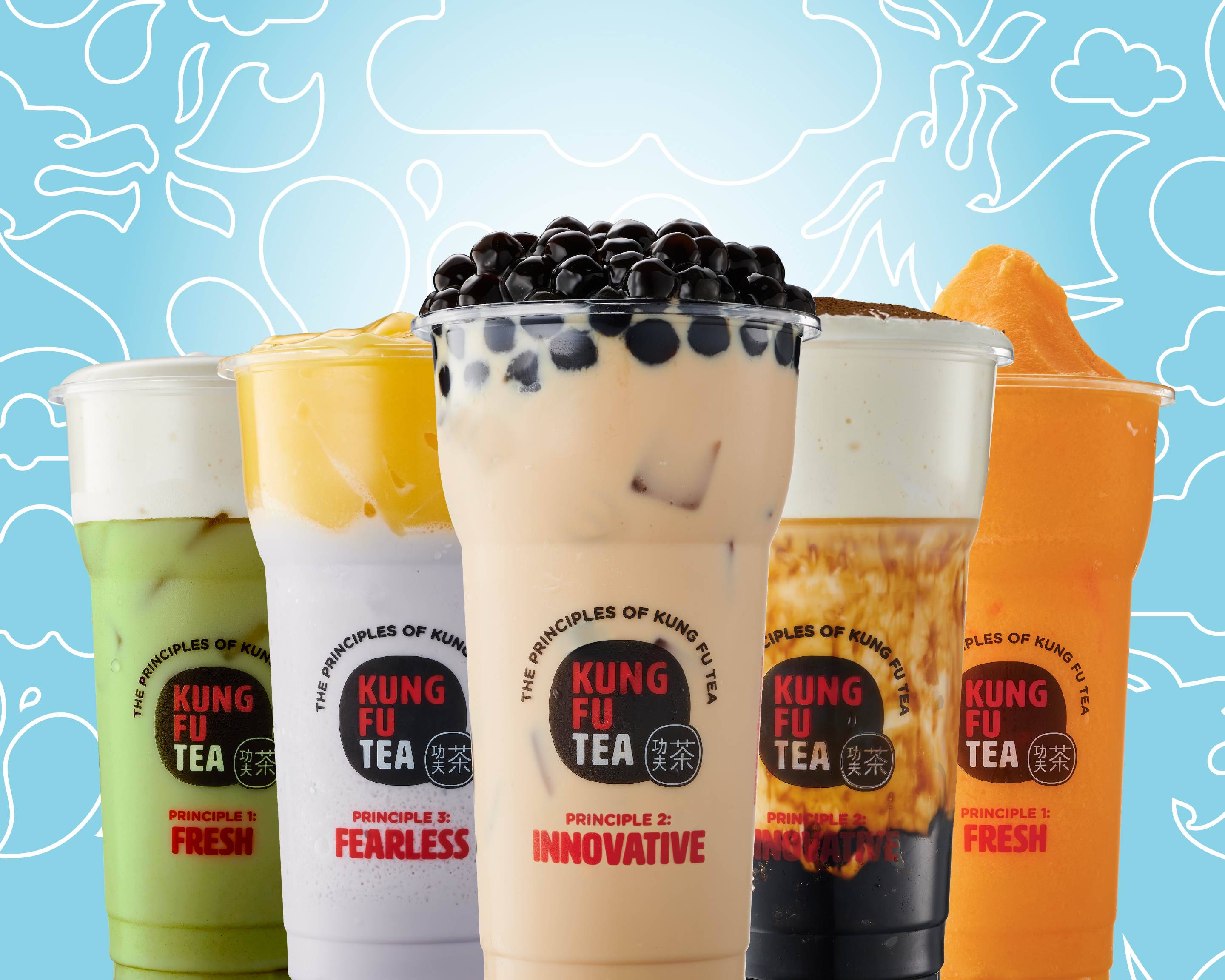 Variety of drinks from Kung Fu Tea.