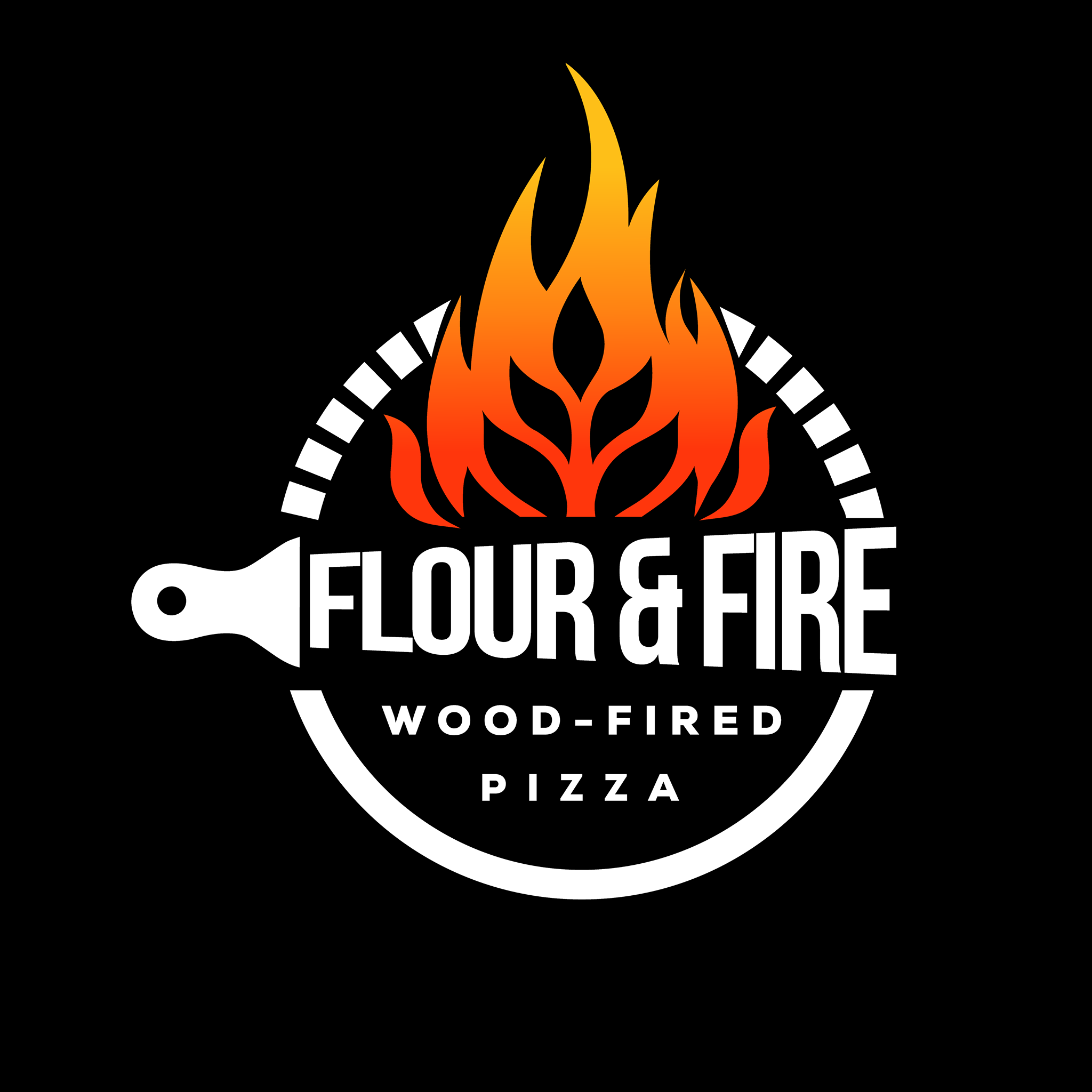 Logo for Flour & Fire Wood-Fired Pizza.