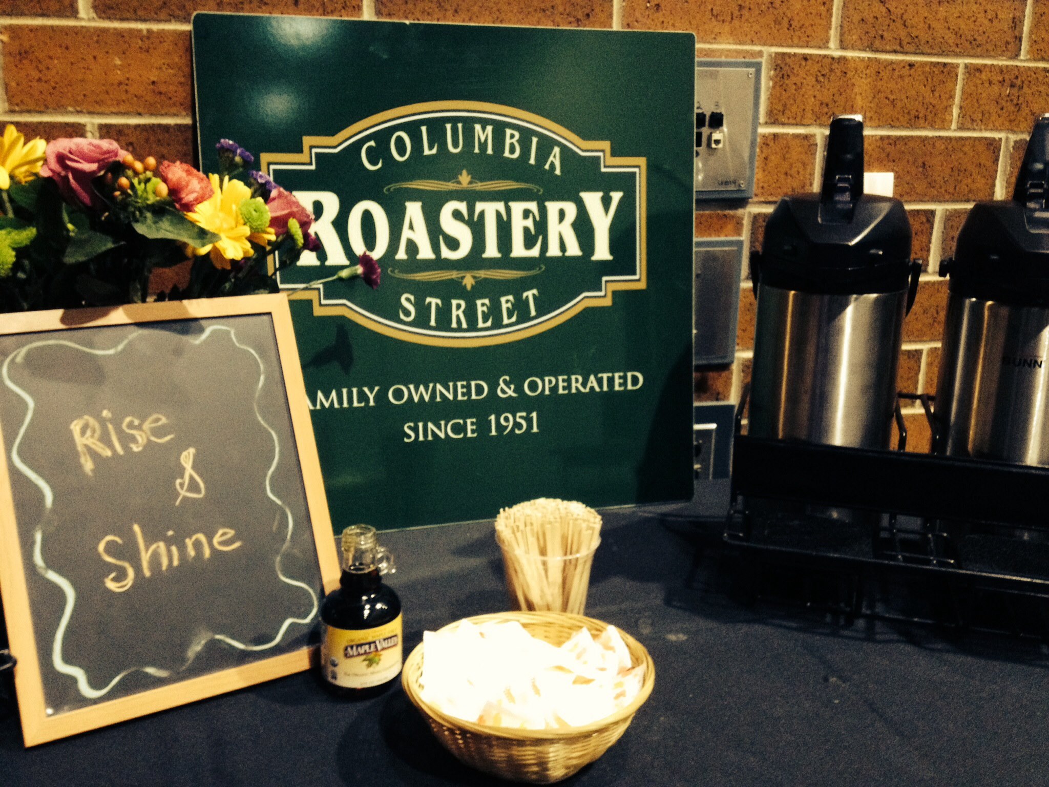 Welcome table at Columbia Street Roastery.