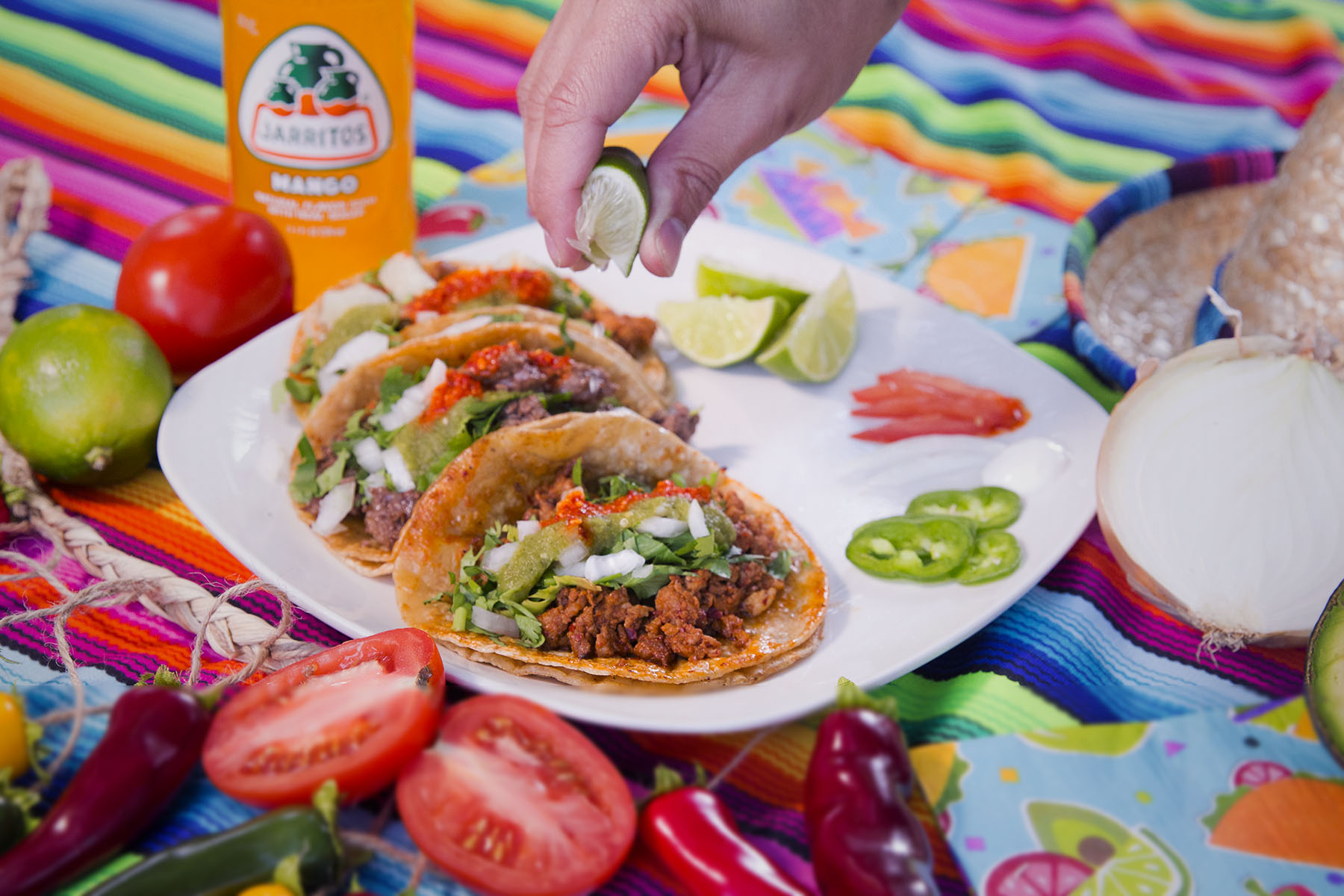 tacos with chorizo, cilantro, onion and lime