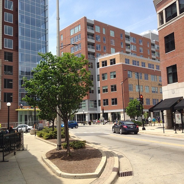 downtown with brick buildings and a street
