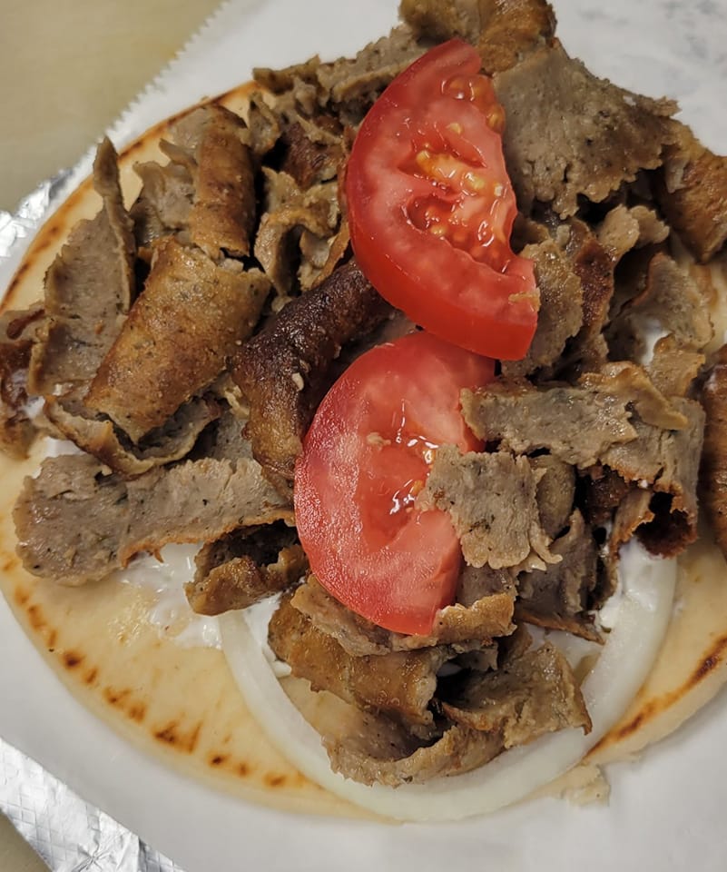 Gyro with onions and tomatoes from Marrakesh Grill Food truck.