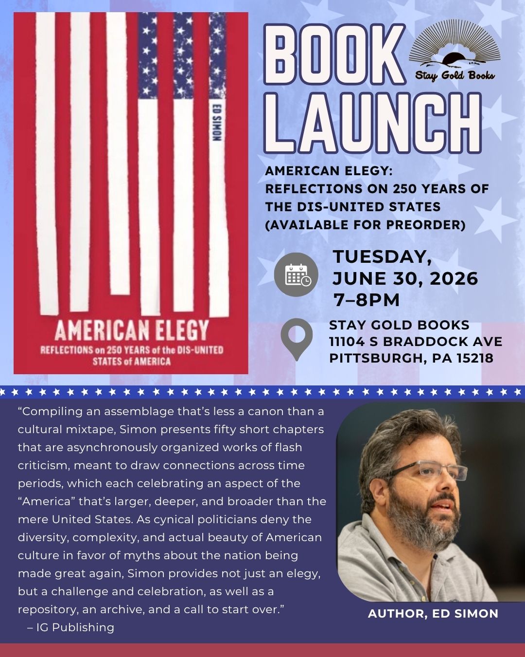 Book Launch: Author Event & Signing with Ed Simon for "American Elegy: Reflections on 250 Years of the Dis-United States"